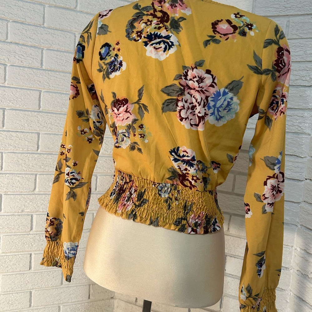 Floral Wrap Top in Yellow - Picture 2 of 3